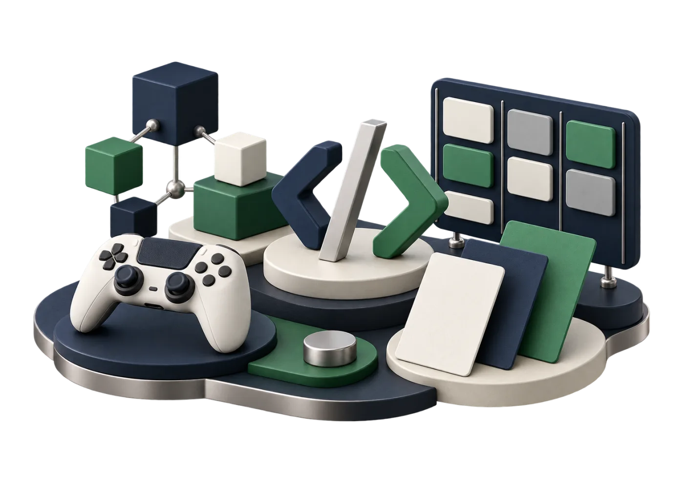 A visual composition connecting game and digital-product work