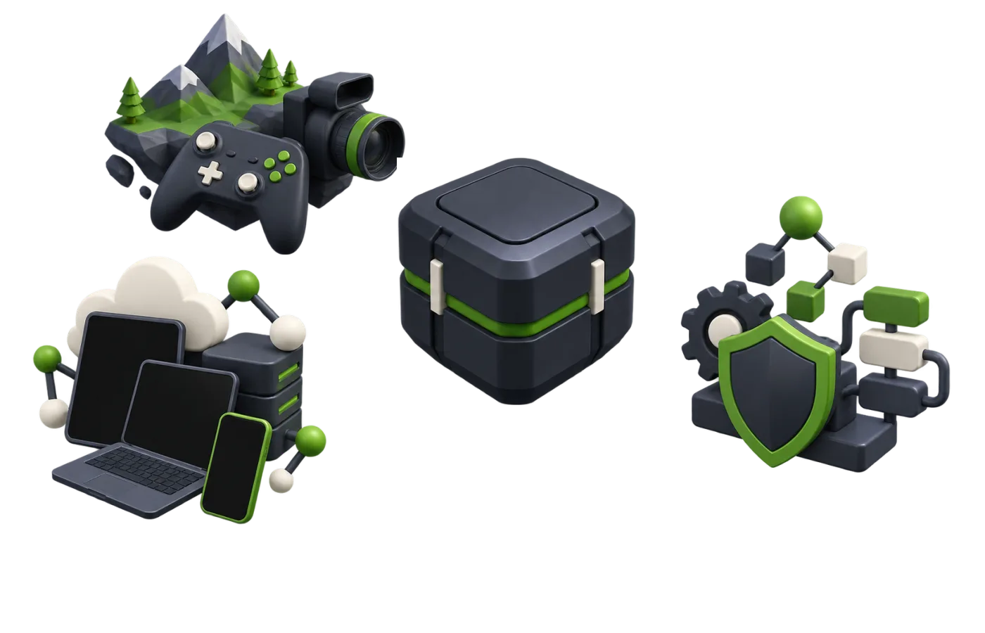 Visual composition representing game, digital product, and operations services